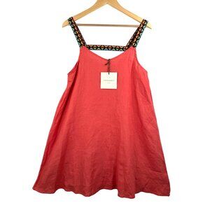 Cynthia Rowley Coral Linen tunic Dress Embroidered Straps beach Size M